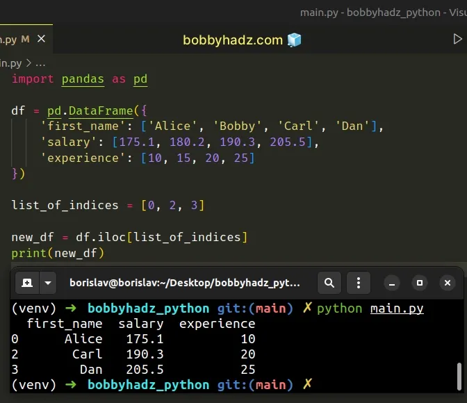 select rows based on list of indices in pandas