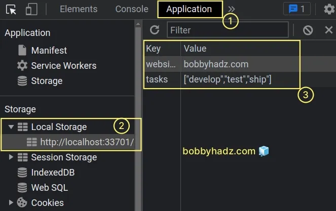 click application to view local storage values
