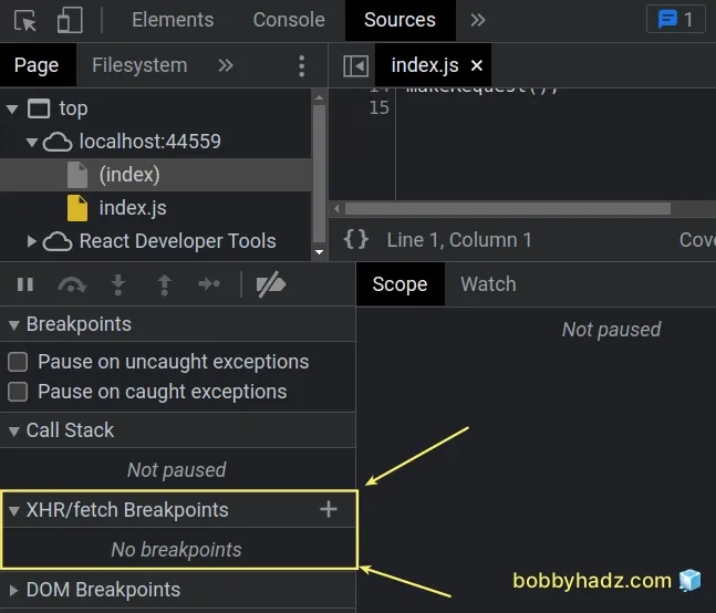 xhr no breakpoints