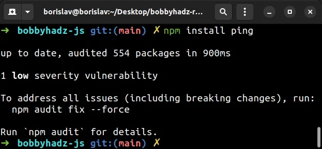 npm install ping module