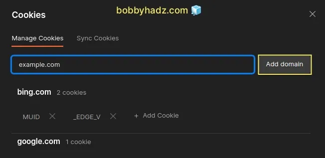 whitelist domain on manage cookies screen