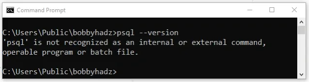 psql is not recognized as internal or external command