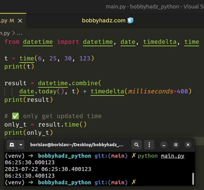 extracting the time component after adding milliseconds to datetime