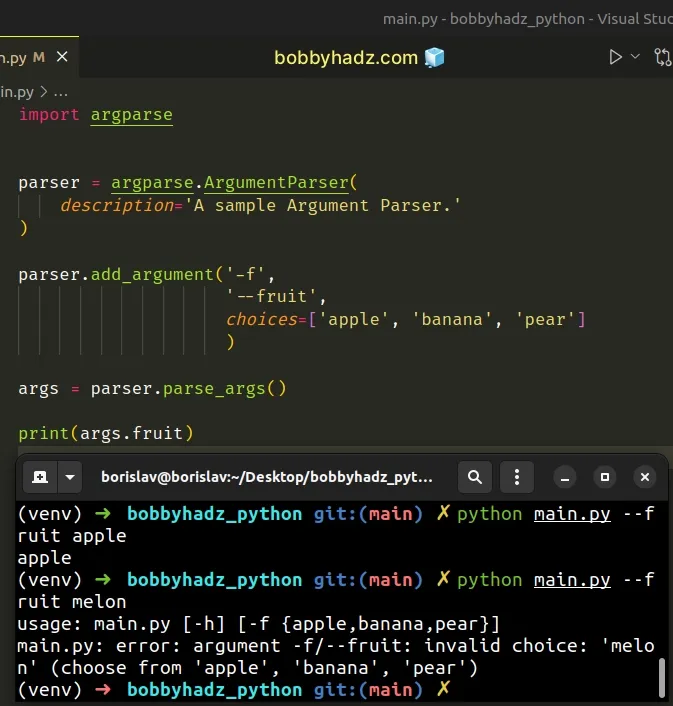 pass command line argument from predefined list