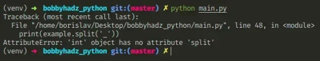 attributeerror int object has no attribute split