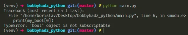 typeerror bool object is not subscriptable