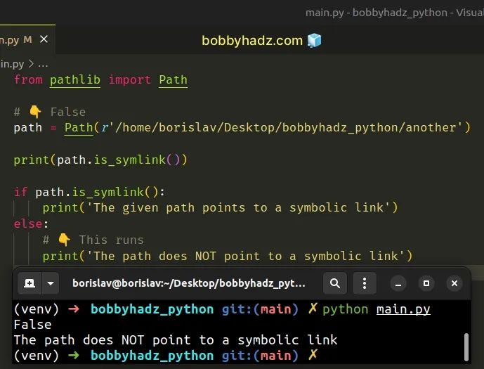 false is returned if path is not symbolic link