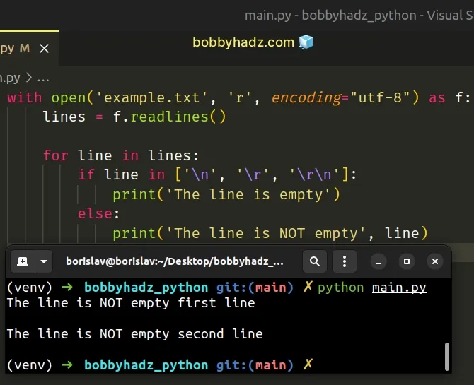 checking if line is empty using in operator