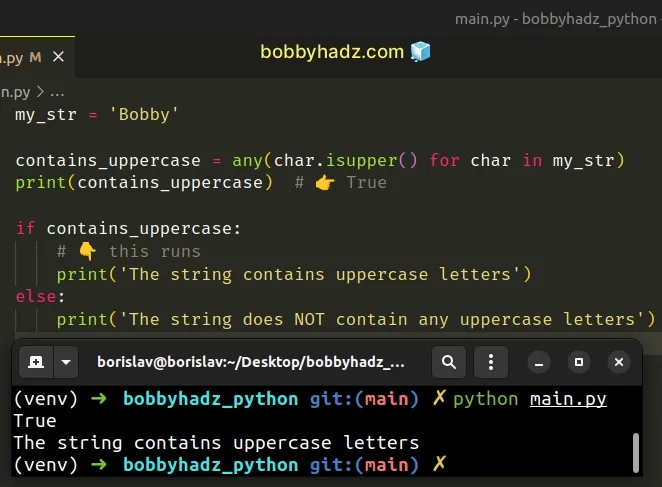 Check If A String Contains Any Uppercase Letters In Python Bobbyhadz