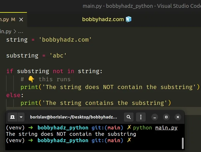 check if string does not contain substring