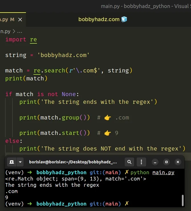 Check if String ends with a Substring using Regex in Python | bobbyhadz