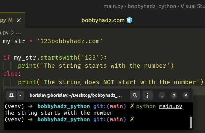 Check if a String starts with a Number or Letter in Python | bobbyhadz