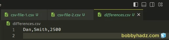 csv file with differences