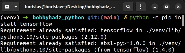 install tensorflow using python m pip