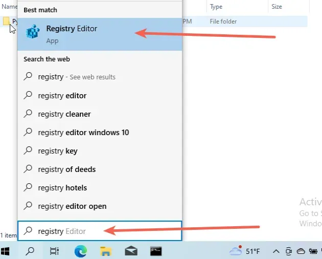 windows search for registry editor