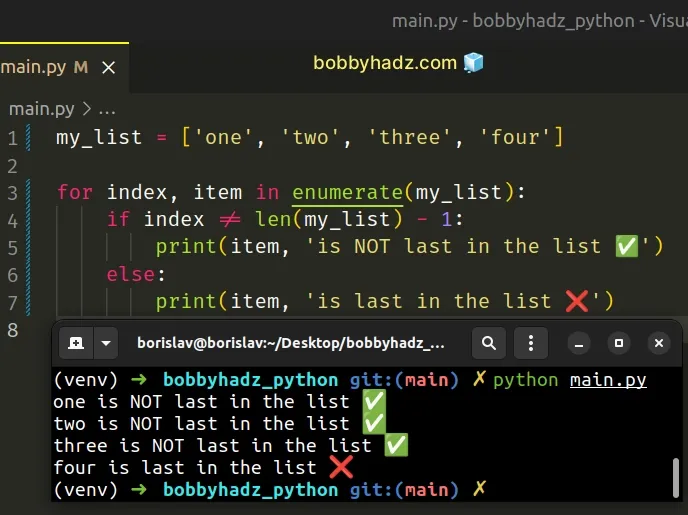 detect last item in list using for loop