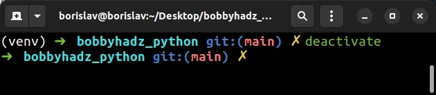 deactivate venv before installing