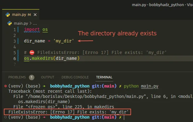 Fileexistserror: [Errno 17] File Exists In Python [Solved] | Bobbyhadz