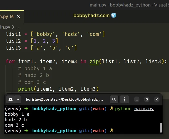 Using multiple variables in a For loop in Python | bobbyhadz
