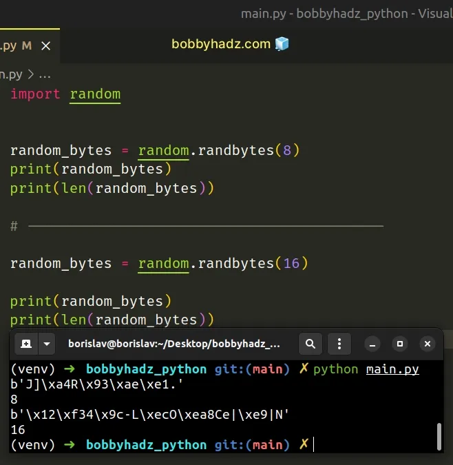 generate random bytes of length n using random randbytes