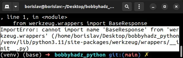 importerror cannot import name baseresponse from werkzeug wrappers