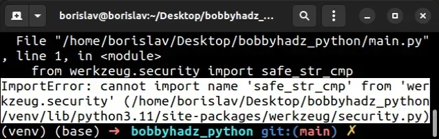 importerror cannot import name safe str cmp from werkzeug security