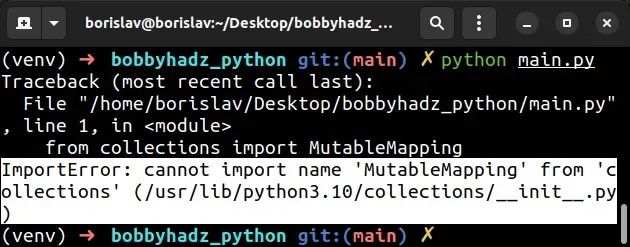 importerror cannot import name mutablemapping from collections
