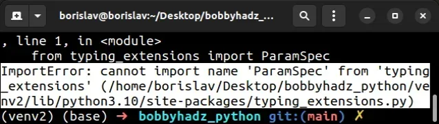 importerror cannot import name paramspec from typing extensions