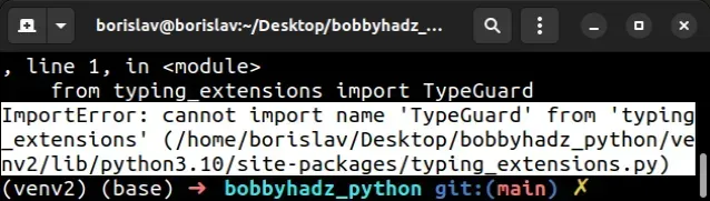 importerror cannot import name type guard from typing extensions