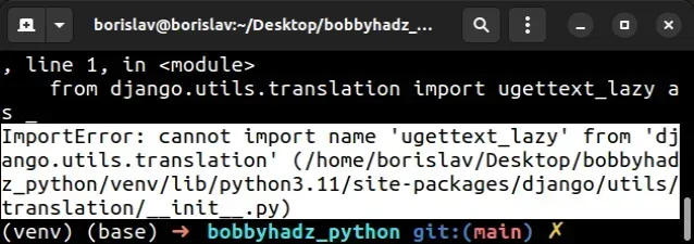 importerror cannot import name ugettext lazy from django