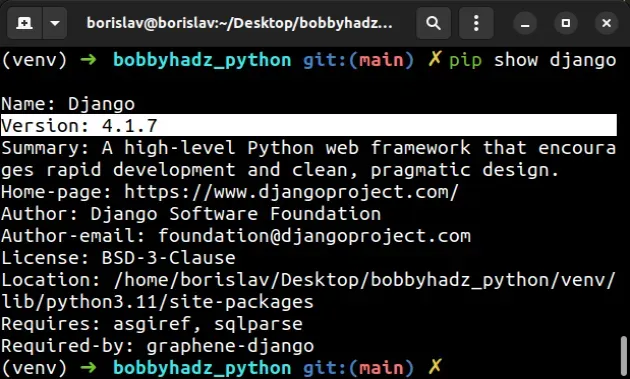 pip show django version