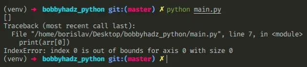 indexerror index 0 is out of bounds for axis 0 with size 0
