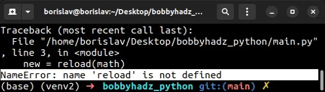 python nameerror name reload is not defined