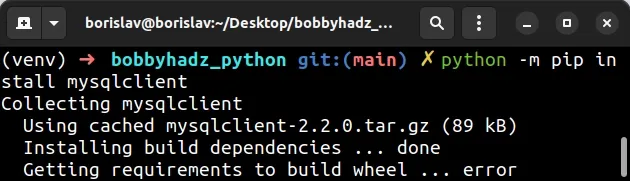 using python m pip to install mysqlclient