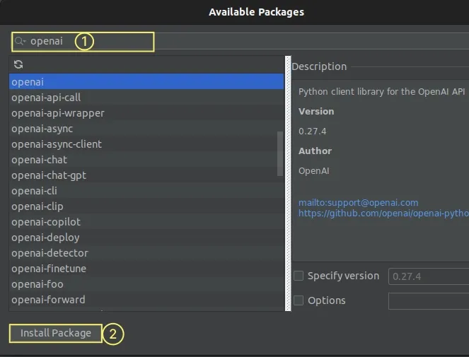 install openai pycharm