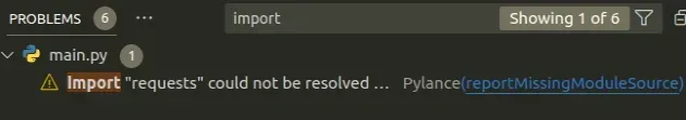 import requests could not be resolved from source