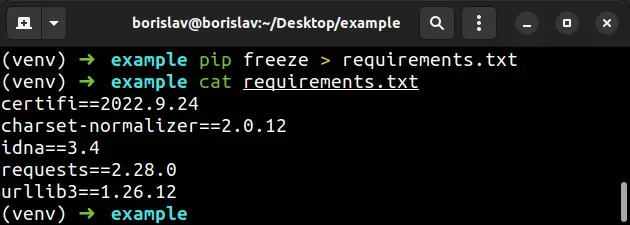 redirect pip freeze to file