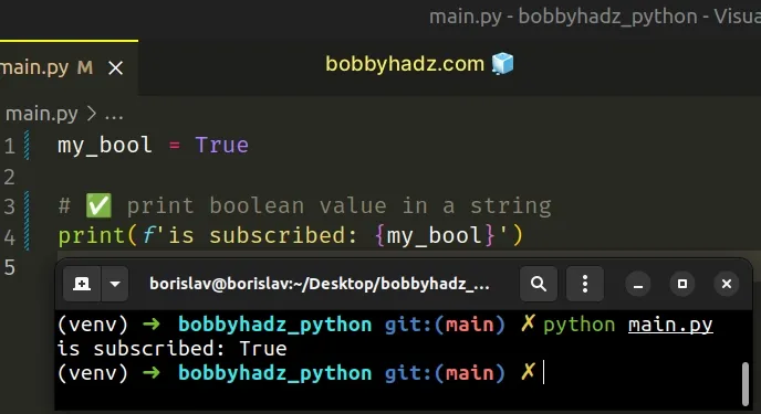 printing boolean value in string