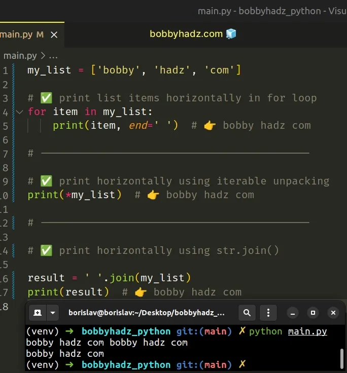 How to Print on the Same Line in Python | bobbyhadz