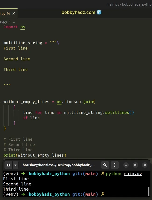 remove empty lines from string