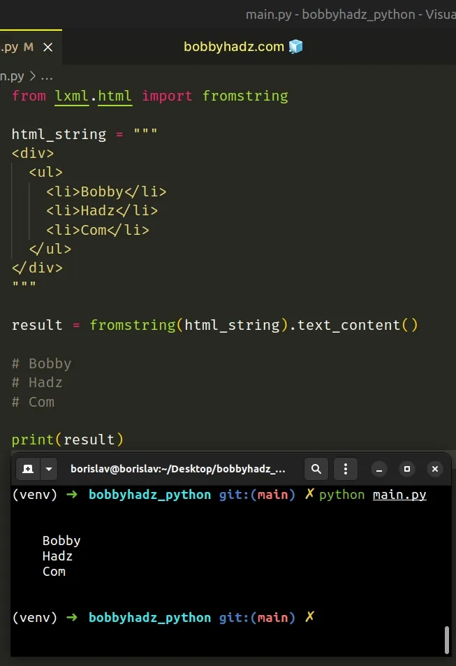 remove html tags from string using lxml