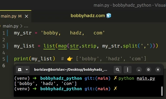 Split A String And Remove The Whitespace In Python Bobbyhadz