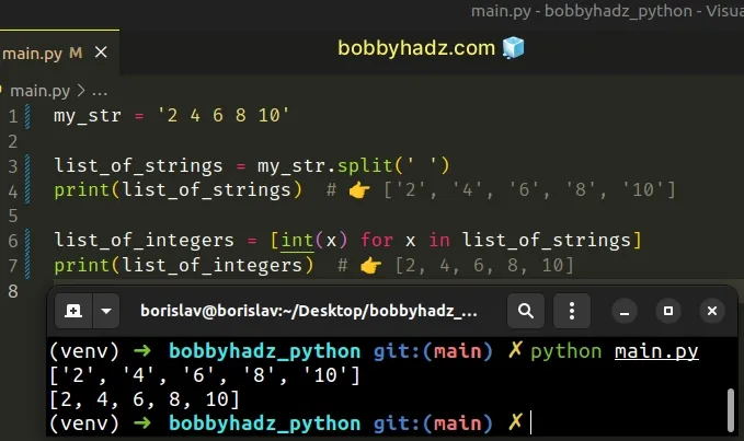 Split a String into a List of Integers in Python | bobbyhadz