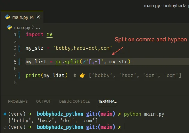 Split A String With Multiple Delimiters In Python | Bobbyhadz