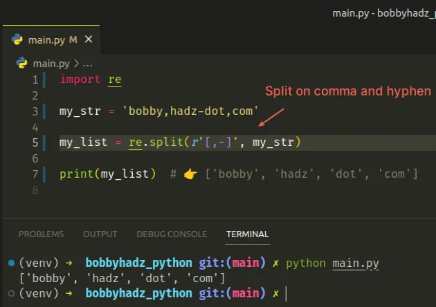 Split string with delimiter in python