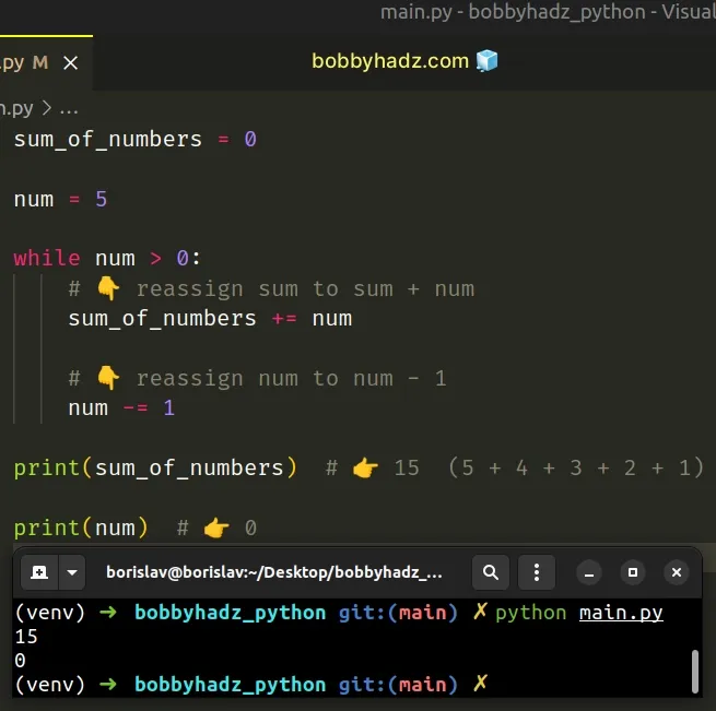 sum of n number using while loop