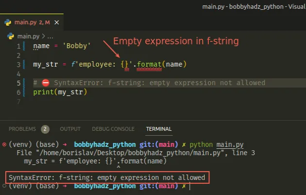 empty expression in f string