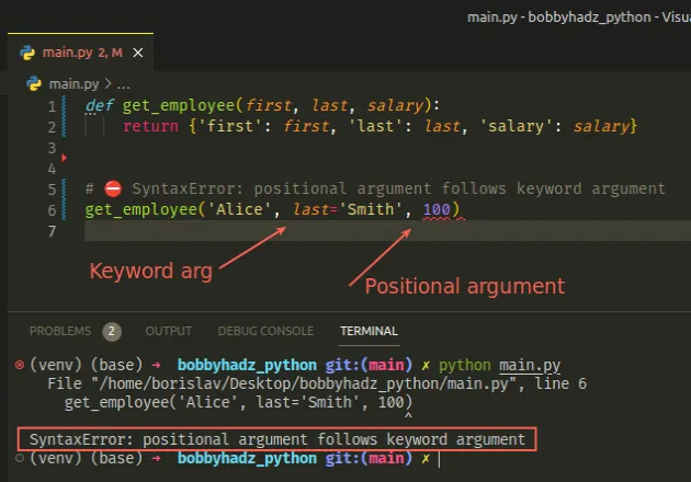 Python syntaxerror positional argument follows keyword argument