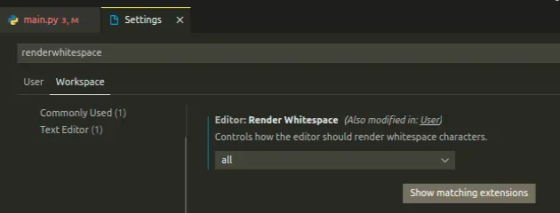 vscode render whitespace