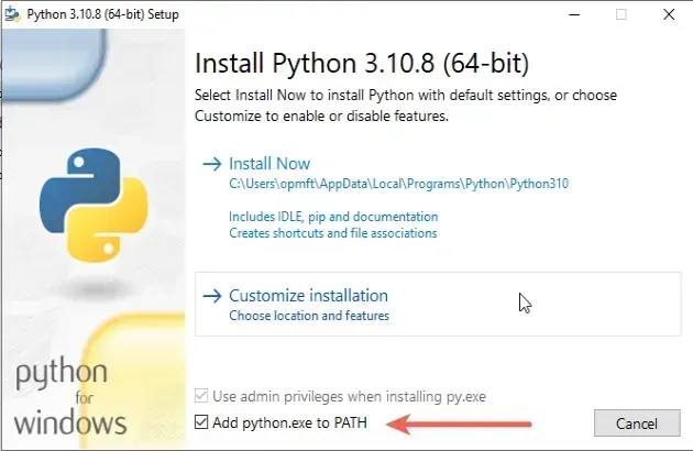 Python add python exe to path